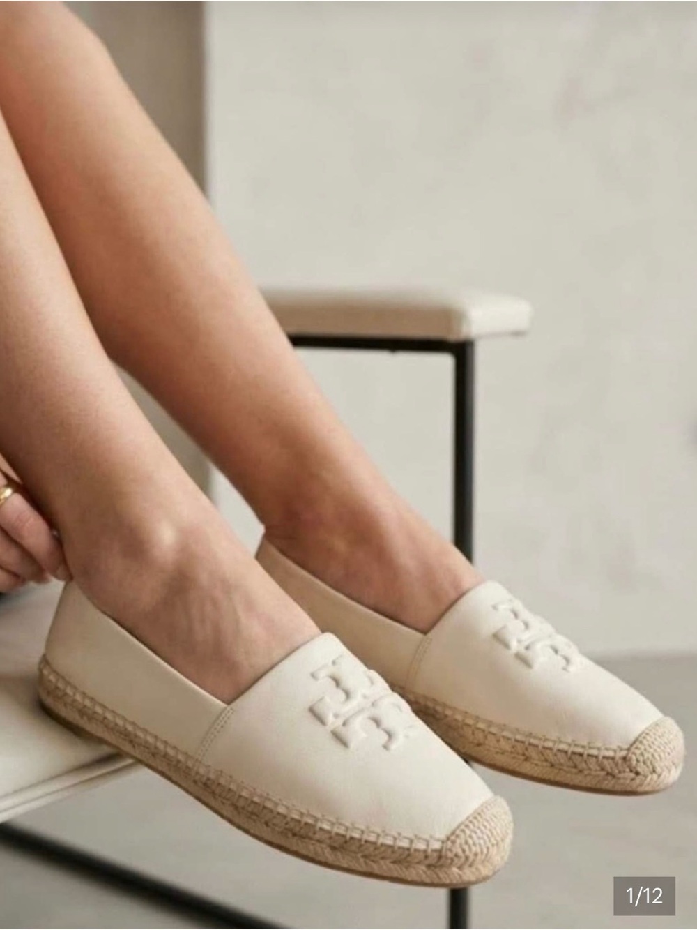 Tory Burch Signature Logo Leather Espadrille Flat Shoes Size 10